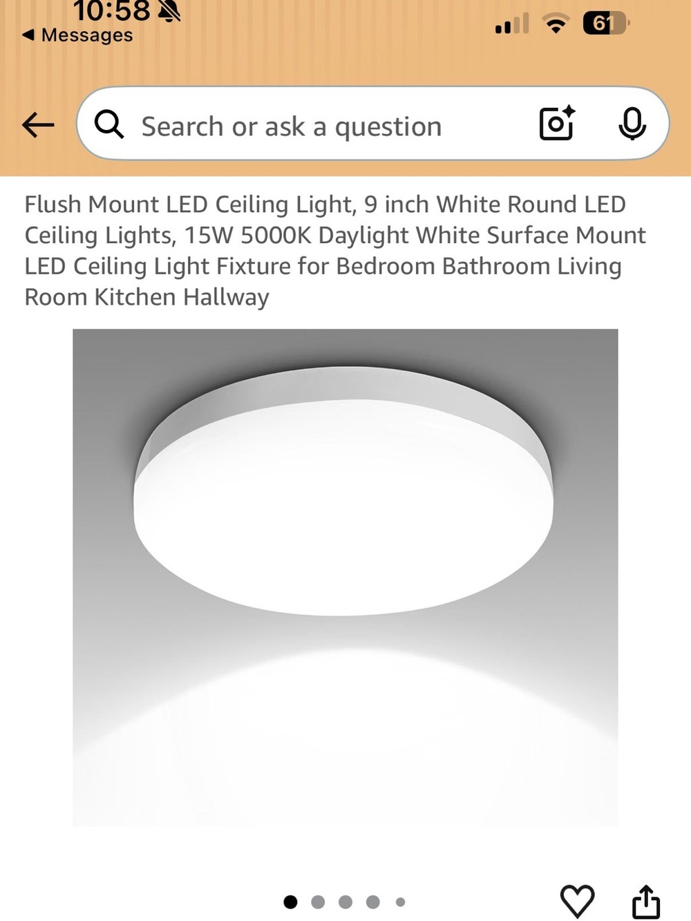 Flush Mount LED Ceiling Light 15W 5000K Daylight White Round 9 inch